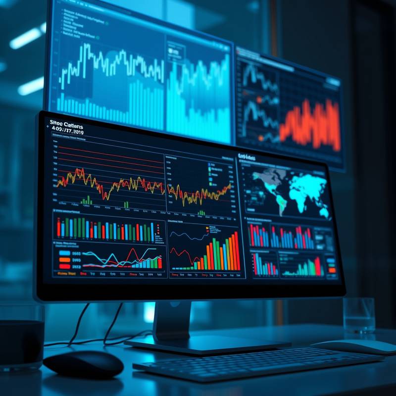 Data visualization graphs displayed vividly on a modern computer screen, representing data science analysis.