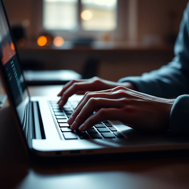 Hands typing rapidly on a laptop keyboard, symbolizing intense web development learning.