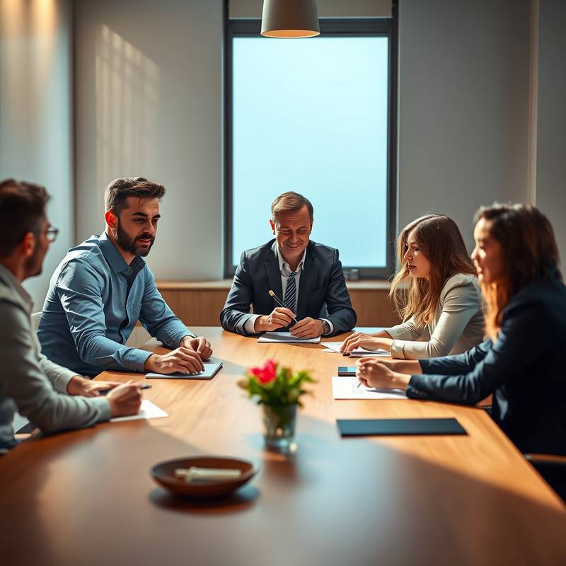 People collaborating around a conference table, representing a business course